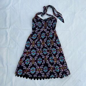 Anthropologie cocktail dress geometric floral pattern